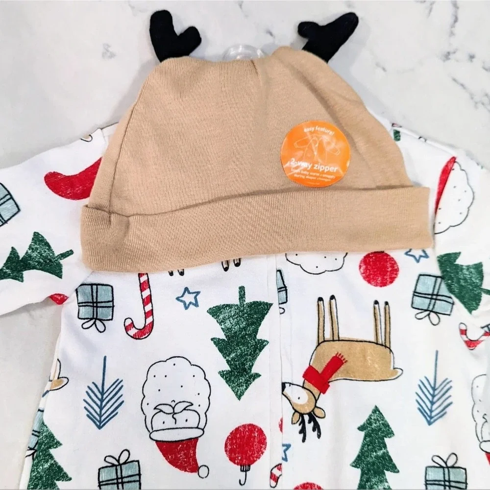 CARTER'S Christmas Footed Pajamas with Reindeer Santa Trees Presents 9 Month - Picture 8 of 12